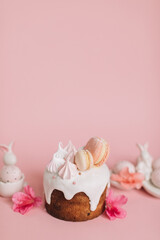 easter cake surrounded with eggs and flowers