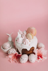 easter cake surrounded with eggs and flowers