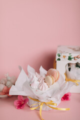 easter cake surrounded with eggs and flowers