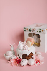 easter cake surrounded with eggs and flowers