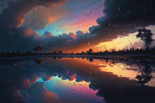 Colorful image of sky after rain illustration generated by AI technology