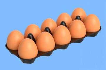 Farm raw organic brown eggs for morning breakfast in plastic tray