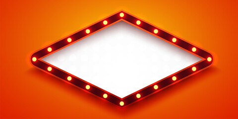 Obraz premium Retro light sign. Signboard with lamps border. Vintage style banner.