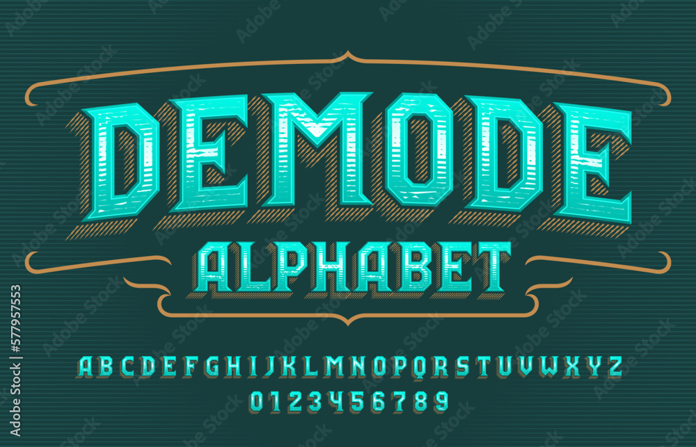 Fototapete demode alphabet font. retro letters and numbers. vector typescript for your typography design.