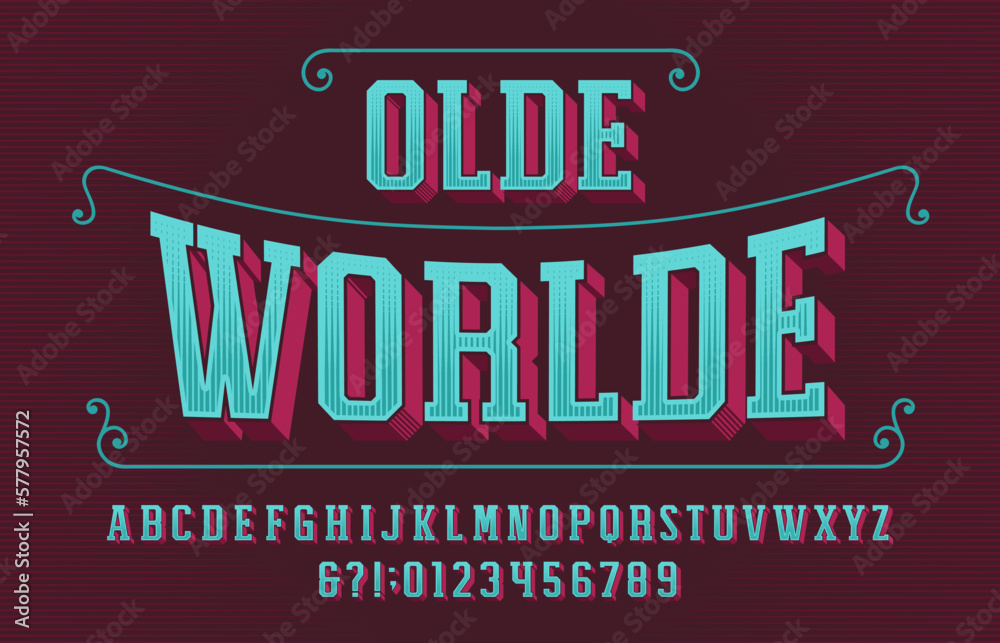 Fototapete olde worlde alphabet font. retro letters and numbers. vector typeface for your typography design.