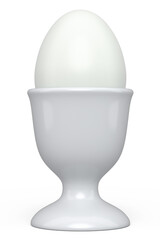 Farm boiled organic white sugar-coated eggs in ceramic egg cup for breakfast