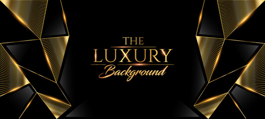 Black Golden Polygonal Edge Triangle Corner. Royal Awards Graphics Background. Glowing Lines Elegant Shine Modern Template. Luxury Premium Corporate Template. Triangle shape Abstract Certificate 