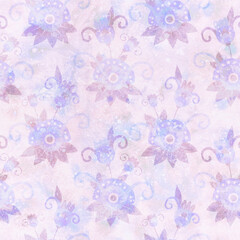 Fototapeta na wymiar Light seamless pattern with floral ornament. Background in a watercolor style. Delicate backdrop for postcard design, packaging, wrapping or other printed matter or for web design.