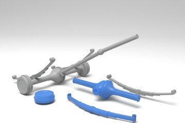 3D illustration. Rear old truck suspension - 3D print ready