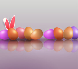 Purple gorgeous composition with Easter eggs, bunny ears