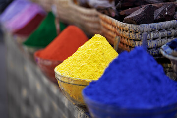 Exotic colorful spices on moroccan street market.