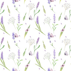Watercolor seamless pattern Lavender Arrangement Clipart hand drawn