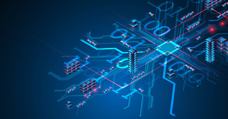 Isometric big data concept, database. Abstract technology background.