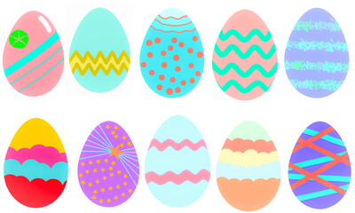 Easter eggs,set of vector colorful eggs. Easter design. Easter eggs Isolated on white background ,ten easter eggs