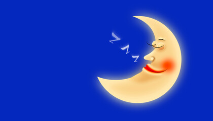 Fototapeta na wymiar moon cartoon sleeping ZZZ on blue background. Good night and sleep tight lullaby theme. 