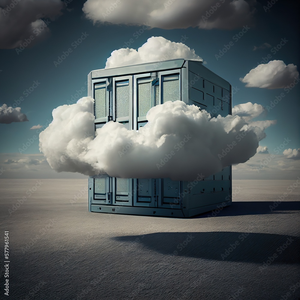 Poster Cloud storage technology concept. Online server for data store. AI generative