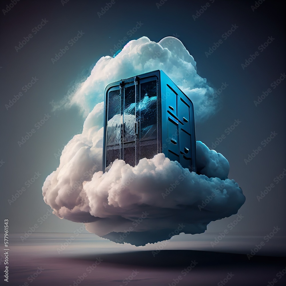 Poster cloud storage technology concept. online server for data store, information share, upload. ai genera