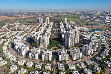 Aerial view of houses in the city of Rehovot in central Israel 
