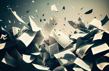 Flying paper pages, documents background. AI generative - obrazy, fototapety, plakaty