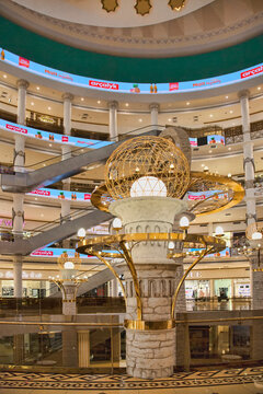 Ashgabat, Turkmenistan. May 02, 2021: New shopping mall  "Berkarar".  Modern retail shopping mall with upscale stores in an Ashgabat city.
