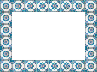 Obraz premium Composition of typical floral and geometric Turkish decorations with colored ceramic tiles - concept with copy space