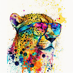 cheetah sunglasses, Psychedelic Illustration. Generative AI