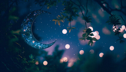 Ramadan mubarak greeting background with crescent