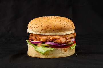 hamburger on a black background
