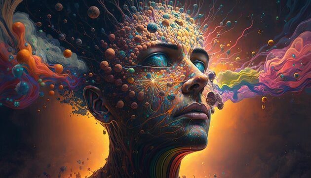 Psychedelic man portrait. Generative AI. 