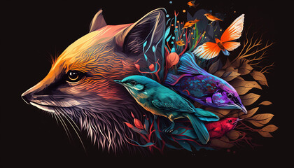 Fototapeta premium Fox, Animals, Wallpaper, Background, Generative AI, Illustration 