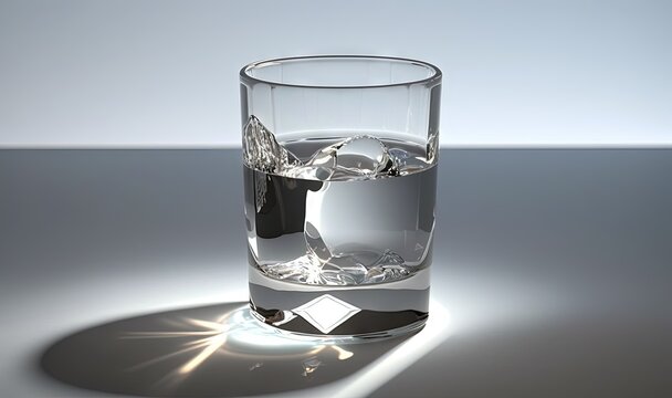  a glass of water with ice cubes on a table.  generative ai