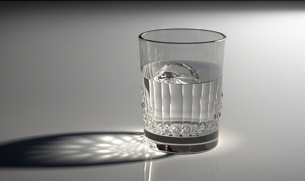  a glass of water with a shadow on the floor behind it.  generative ai