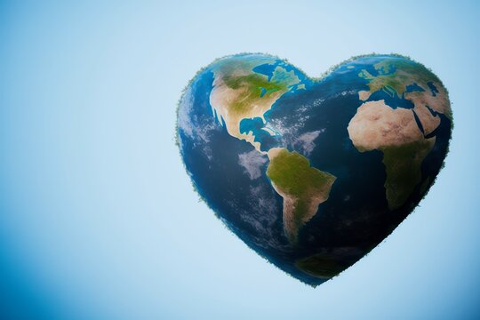 Heart shaped earth.generative AI digital illustration.
