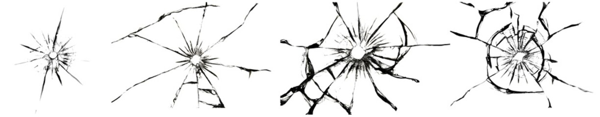 Glass shot effects, broken window with cracks. Set for design solutions in png format.