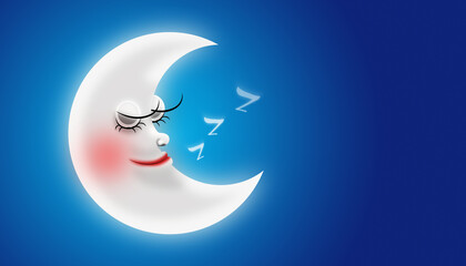 Fototapeta na wymiar cute moon cartoon sleeping ZZZ on a blue background. Good night and sleep tight lullaby theme. 