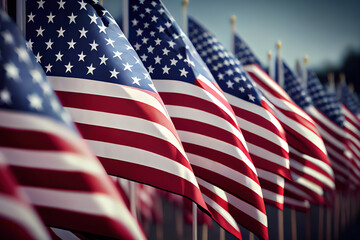 A large group of American flags. Generative Ai