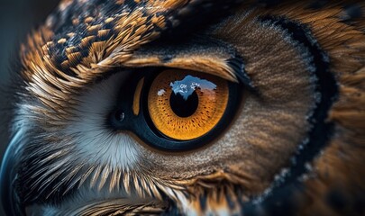  a close up of an owl's eye with a sky background.  generative ai