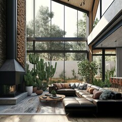 Architectural photography of a modern livingroom. Modern style interior design idea. Generative AI