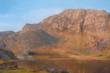 Digital painting of Cwmorthin Terrace and Rhosydd Slate Quarry, Blaenau Ffestiniog