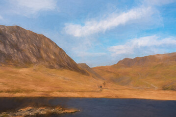 Digital painting of Cwmorthin Terrace and Rhosydd Slate Quarry, Blaenau Ffestiniog