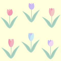 seamless vector tulips illustration, flowers, spring, easter, nature, pastel colors, woman's day, gift, design, icon, for print, textile,  summer, purple, pink