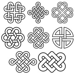 Conjunto de nudos chinos entrelazados. Icono plano lineal abstracto © teracreonte