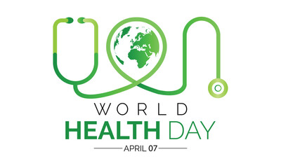 World Health Day Concept Vector Illustration. 7th April world globe World health day concept text Poster design with doctor stethoscope. coronavirus health problem.