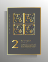 Cover in geometric style. Design templates for books, booklets, brochures, posters, folders, flyers, and textbooks. A4 format. Vector pattern with golden lines.