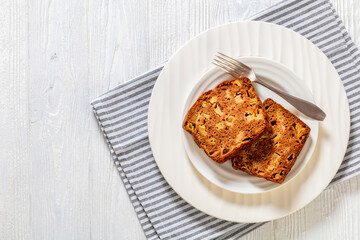 apple cinnamon bread on white plate, top view