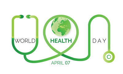 World Health Day Concept Vector Illustration. 7th April world globe World health day concept text Poster design with doctor stethoscope. coronavirus health problem.