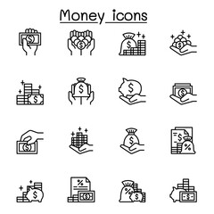 Money icon set in thin line style