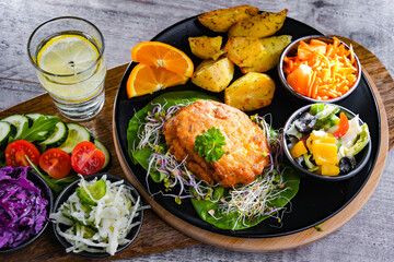 Pulled chicken cutlet coated with breadcrumbs