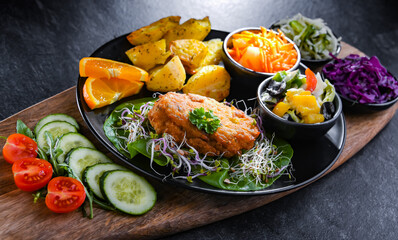Pulled chicken cutlet coated with breadcrumbs