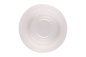 Clear plastic cup isolated on white background.